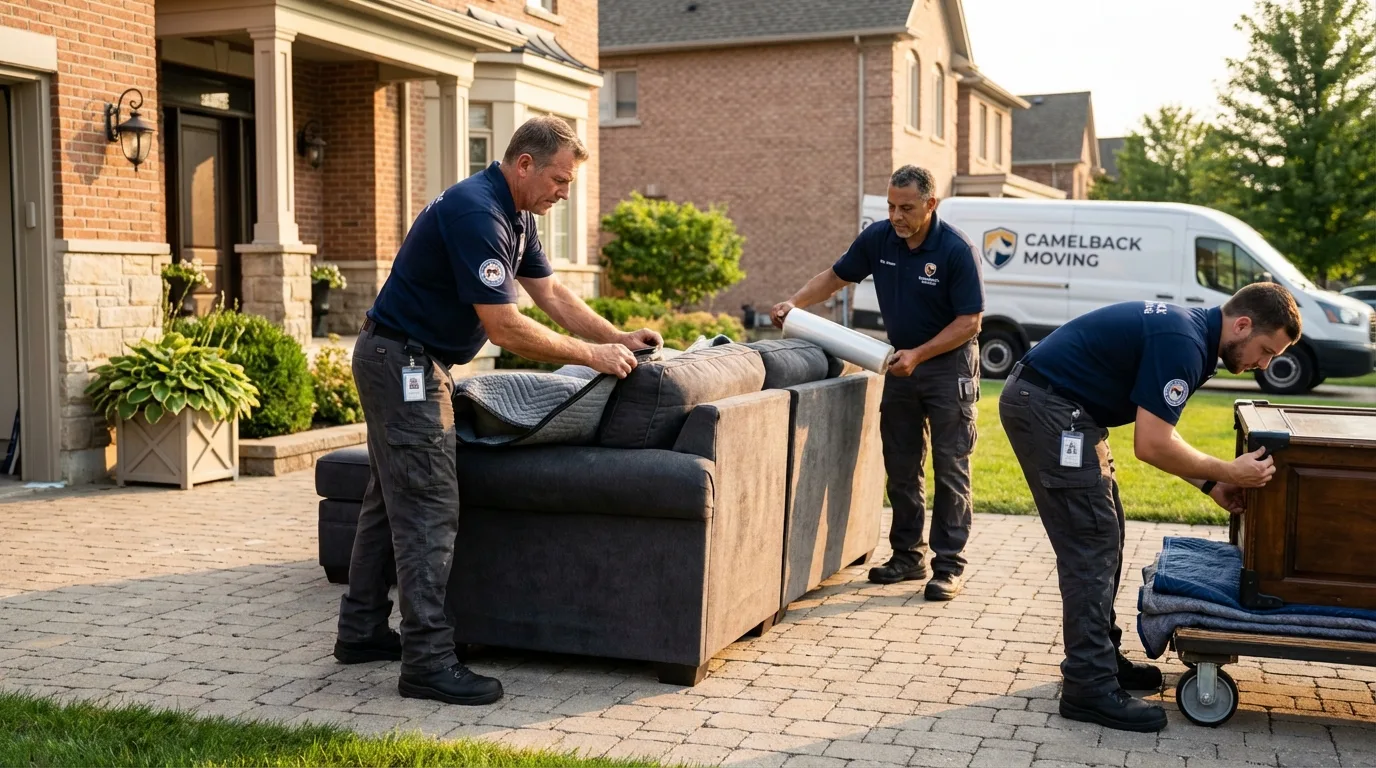 Large estate moving crew wrapping furniture in Ravenna, OH