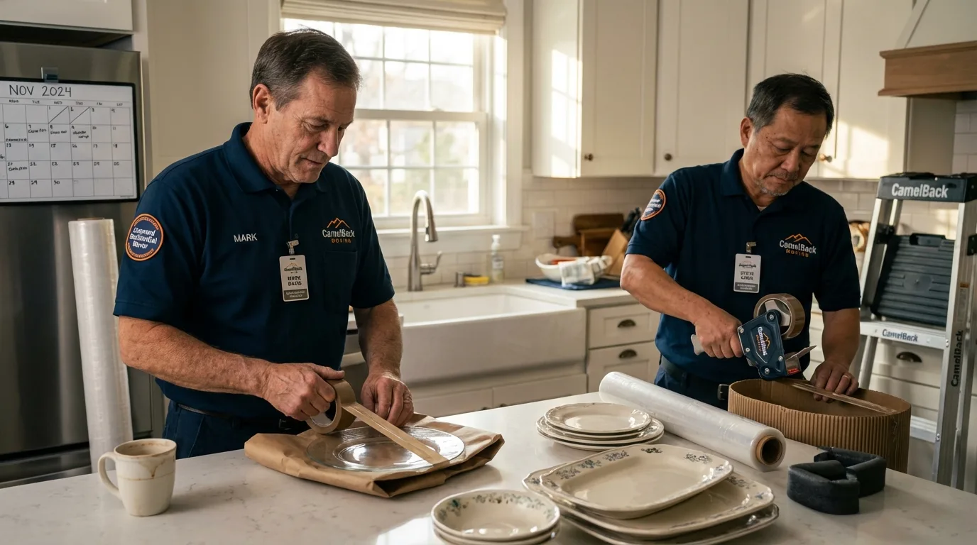 Professional crew packing kitchen dishware in Ravenna, OH